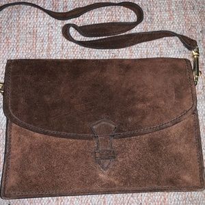 Vintage 70s Brown Suede Leather Handbag
